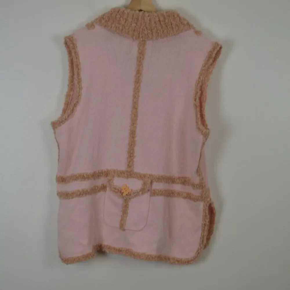 Storybook Knits Womens XL Sleeveless Barbiecore Button Down 3 Pocket Pink Vest